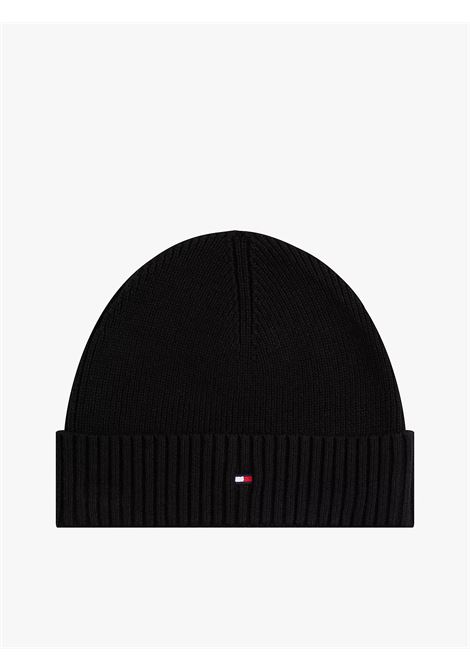 Berretto con cashmere e bandierina ricamata Nero